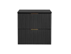 Bathroom Vanity Unit 600mm Countertop Ribbed Textured Black Modern Wall Hung Cabinet with Drawers Adel