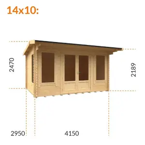 14ft x 10ft (4150mm x 2950mm) Horsforth "The Utah" 44mm Log Cabin With 3 Windows