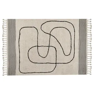 Cotton Area Rug 140 x 200 cm Beige and Black DOKUZ