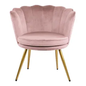 Flora Accent Chair with Petal Back Scallop Armchair in Velvet - Silver Pink