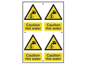 Caution Hot Water Safety Sign - Durable PVC 200mm x 300mm