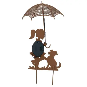 Solar Powered Rustic Girl & Dog with LED Umbrella Garden Decoration Light