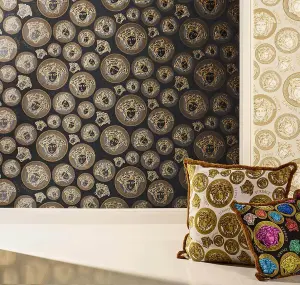 Versace Medusa Head Black & Gold Wallpaper 38611-7