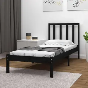 Berkfield Bed Frame Black Solid Wood Pine 75x190 cm 2FT6 Small Single