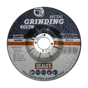 Sealey Grinding Disc 100 x 6mm 16mm Bore For Metal Aluminium Oxide PTC/100G