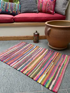 RAINBOW Rug Outdoor and Indoor Flat Weave Style - L90 x W150 - Multicolour