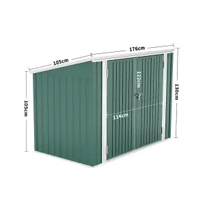 5 x 3 ft Metal Shed Garden Storage Shed Double Wheelie Bin Store Bike Storage Pent Roof Double Door, Green