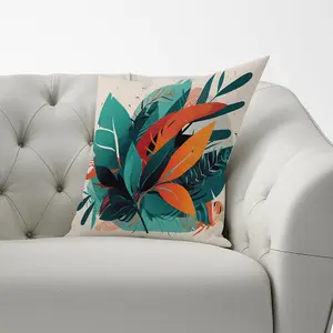 Green Orange Tropical Leaves Cushions 60cm x 60cm