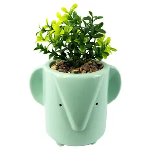 13cm Ceramic Blue Elephant Planter