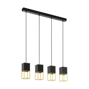 Pendant Ceiling Light Colour Black Gold Square Shades Bulb GU10 4x5W Included