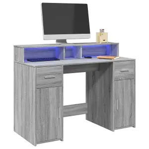 Berkfield Desk with LED Lights Grey Sonoma 120x55x91 cm Engineered Wood