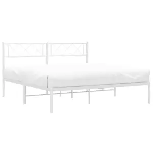 Berkfield Metal Bed Frame with Headboard White 140x190 cm