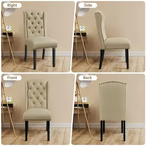 Yaheetech Khaki Set of 2 Button Tufted Dining Chairs with Wing Design