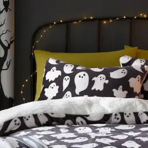 Spooky Ghosts Plush Fleece Grey Duvet Cover Set