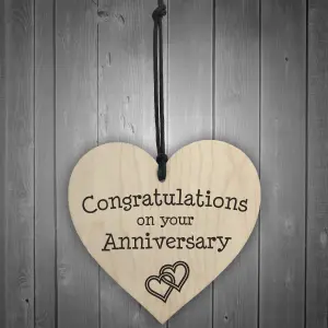 Red Ocean Congratulations On Your Anniversary Wooden Hanging Heart Plaque