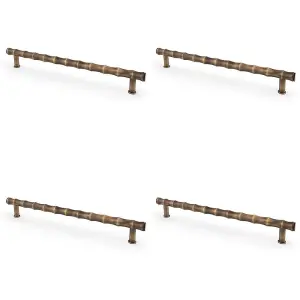 4 PACK - Bamboo T Bar Pull Handle - Antique Brass 224mm Centres SOLID BRASS Drawer Door