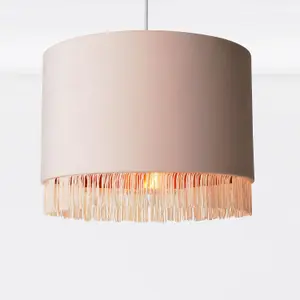 First Choice Lighting Set of 2 Blush Pink Velvet With Copper Inner Tassled Light Shades