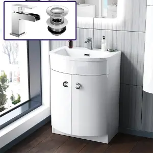 Nes Home White Freestanding Basin Vanity Unit With Basin Mixer Tap With Waste