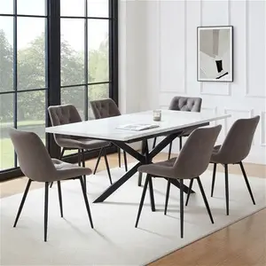 DUSK Brooke Rectangle Extendable 6-10 Seater Dining Table - Stone/Black