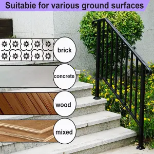 Outdoor Black Steel Handrail 3 Steps Garden Stairs Safety Grab Bannister Rail