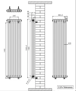 Right Radiators 1500x380 mm Vertical Traditional 2 Column Cast Iron Style Radiator Anthracite