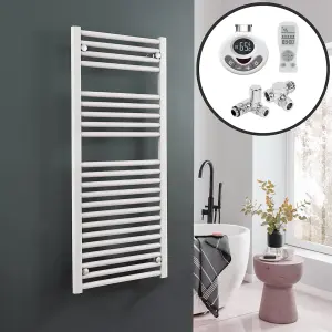 Bray Dual Fuel Thermostatic Electric Heated Towel Rail With Timer, Straight, White - W300 x H800 mm