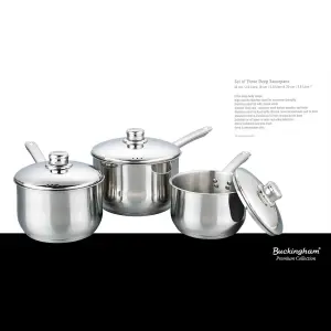 Buckingham Premium Induction Stainless Steel  Set of 3 Saucepan Set with SS Lids