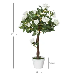 Outsunny 90cm Artificial Rose Tree, Fake Decorative Plant, White