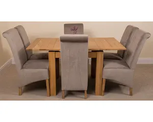 Richmond 90cm - 150cm Square Oak Extending Dining Table and 6 Chairs Dining Set with Montana Grey Fabric Chairs