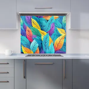 Bright Colourful Leaves Premium Glass Kitchen Splashback W600mm x H650mm