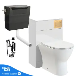 White Back to Wall WC Toilet Unit 500mm with Toilet Pan, Cistern and Flush Plate