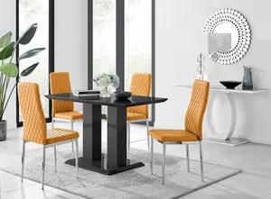 Furniturebox Imperia 4 Modern Black High Gloss Dining Table And 4 Mustard Modern Milan Chairs Set