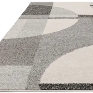 Grey Art Deco Geometric Modern Easy to clean Rug for Dining Room-80cm X 150cm