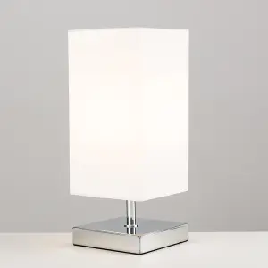 ValueLights Pair Of Modern Square Polished Chrome Touch Table Lamps With White Shades