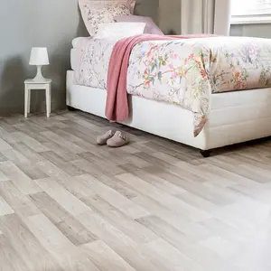 White Modern Wood Effect Anti-Slip Vinyl Flooring For Kitchen, & Bathroom, 2.8mm Thick Vinyl Sheet-4m(13'1") X 4m(13'1")-16m²