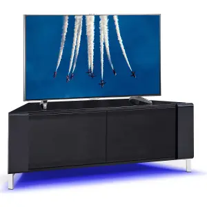 MDA Designs CORVUS Corner-Friendly Black Cabinet with BeamThru Glass Doors for Flat Screen TVs up to 50" with LED Lights