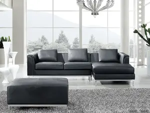 Left-Hand Corner Sofa OSLO Black Leather Left Hand