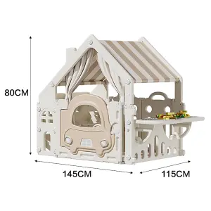 Outdoor Plastic Playhouse for Kids Garden Pretend Play Games with Built In Storage Rack and Building Block Table