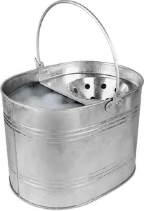 Galvanised Metal Mop Bucket With Wringer - 16L Metal Bucket, Strong & Durable Mop Bucket - Reinforced Heavy Duty Thick Metal Steel Mop Bucket For