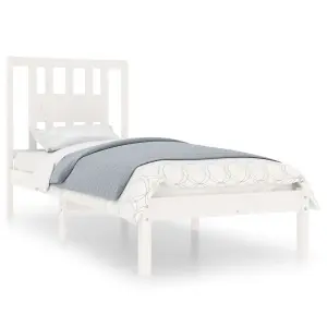 Berkfield Bed Frame White Solid Wood 90x190 cm 3FT Single