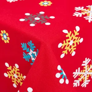 Homescapes Cotton Christmas Red Snowflake Tablecloth, 54 x 70 Inches