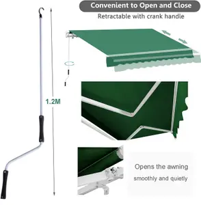 3M x 2.5M Retractable Awning, Manual Awnings for Patio Sun Shade Shelter, Green