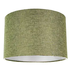 Contemporary Olive Green Plain Linen Fabric 14 Drum Lamp Shade 60w Maximum