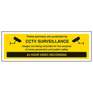 Premises Protected By CCTV Security Sign Yellow/Black Adhesive Vinyl 450x150mm (x3)