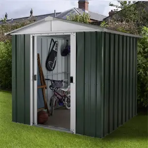 6ft 1" x 6ft 1" Apex Metal Garden Shed - Green / White (6ft 1" x 6ft 1" / 6"1' x 6"1' / 1.86m x 1.86m)