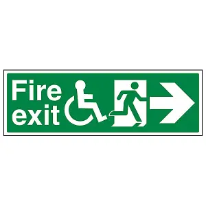 Wheel Chair Fire Exit Arrow Right Sign - Adhesive Vinyl 600x200mm (x3)