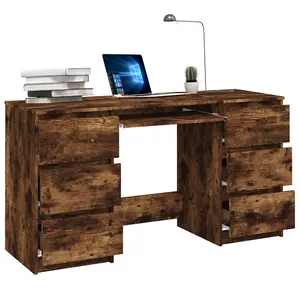 Berkfield Writing Desk Smoked Oak 140x50x77 cm Engineered Wood