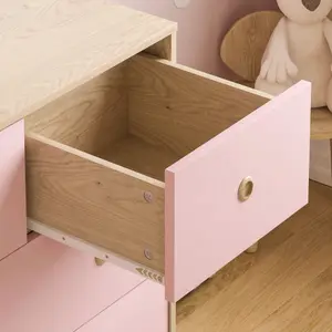 Junior Vida Neptune Pink & Oak 5 Drawer Chest Of Drawers Cabinet, Set of 2