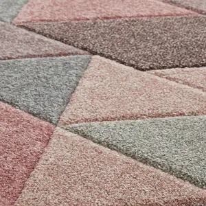 Modern Easy to Clean Geometric Pink Rug for Dining Room-120cm X 170cm