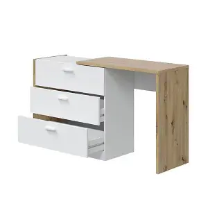 Gothenburg White and Oak Space Saving Chest of Drawer Desk